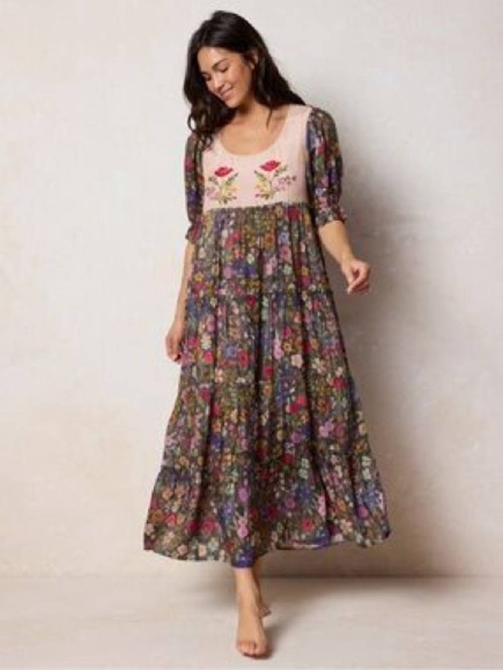 NWT Natural Life Collette Tiered Maxi Dress Floral Boho L